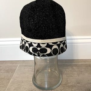 Coach Shimmer Black logo Beanie Hat